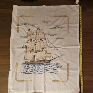 Nautical Embroidered Tapestry Counted Cross Stitch Ship 31x41 White Background